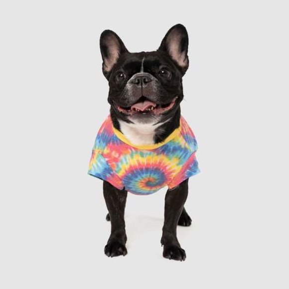 DOG PUPPY TIE DYE RED YELLOW COTTON TEE T-SHIRT SIZE 22 - Picture 3 of 4